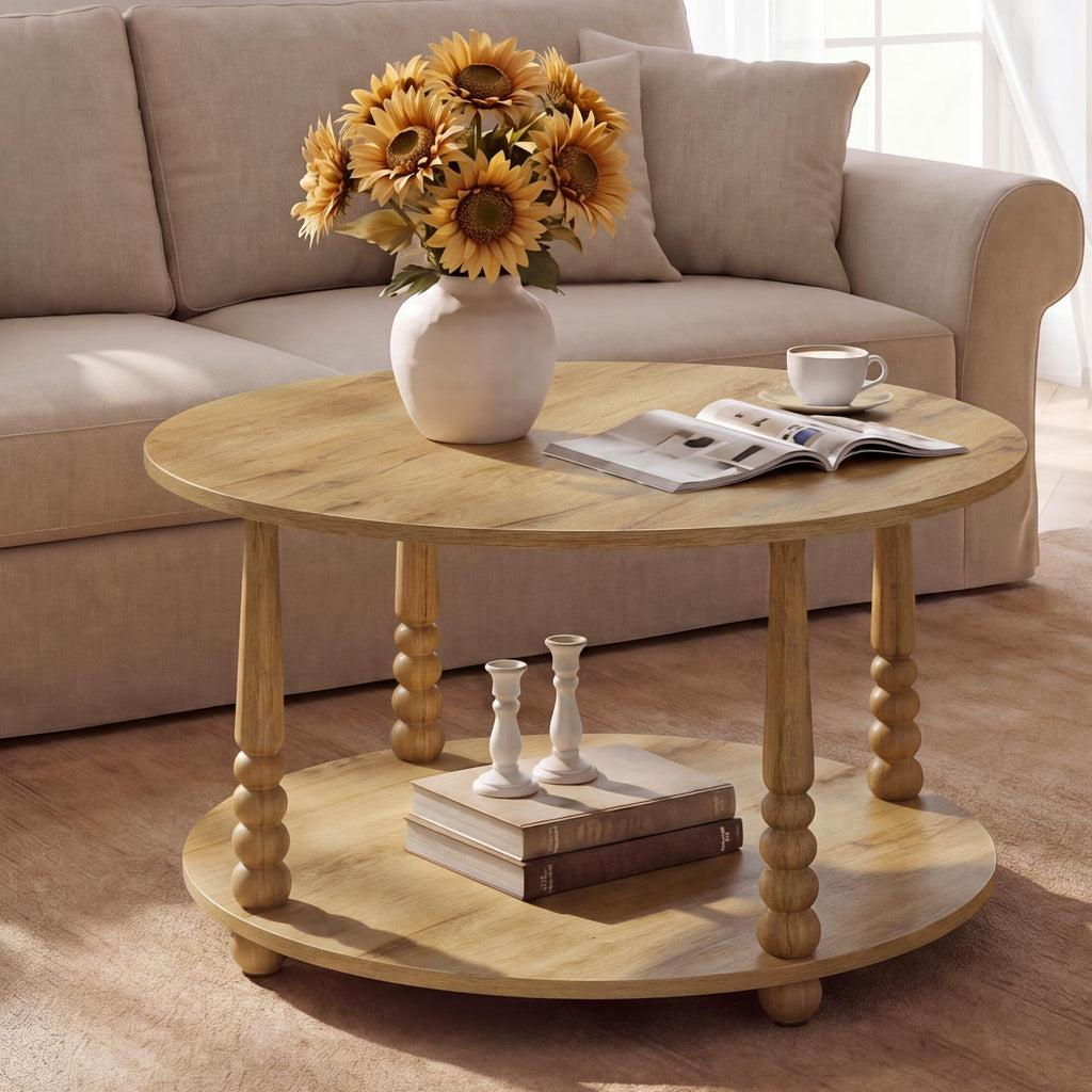 2-Tier Round Coffee Table with Storage S66947