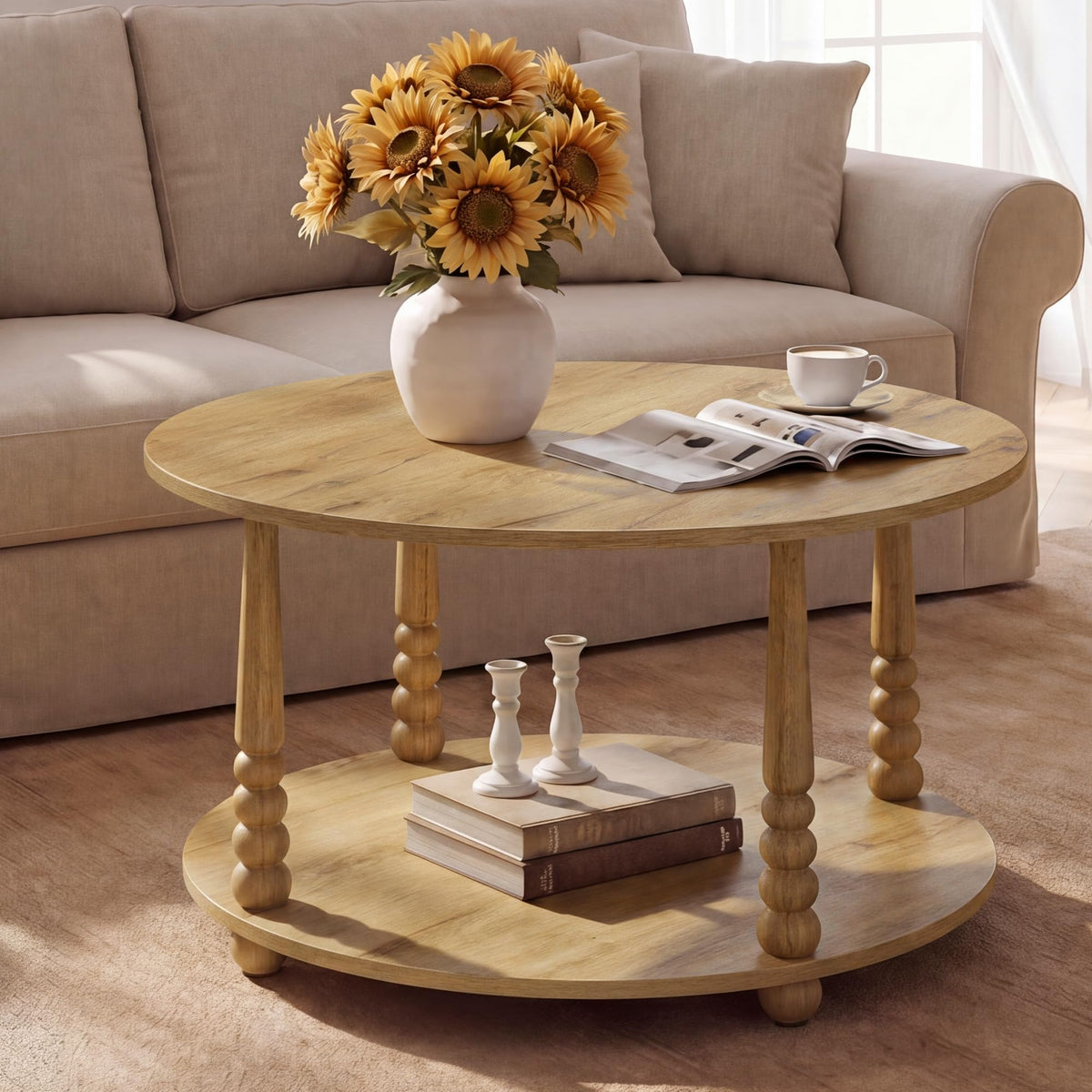 2-Tier Round Coffee Table with Storage S66947