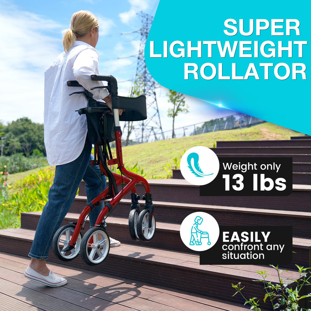 Lightweight Foldable Rollator Walker with Seat and 8" Rubber Wheels E96066
