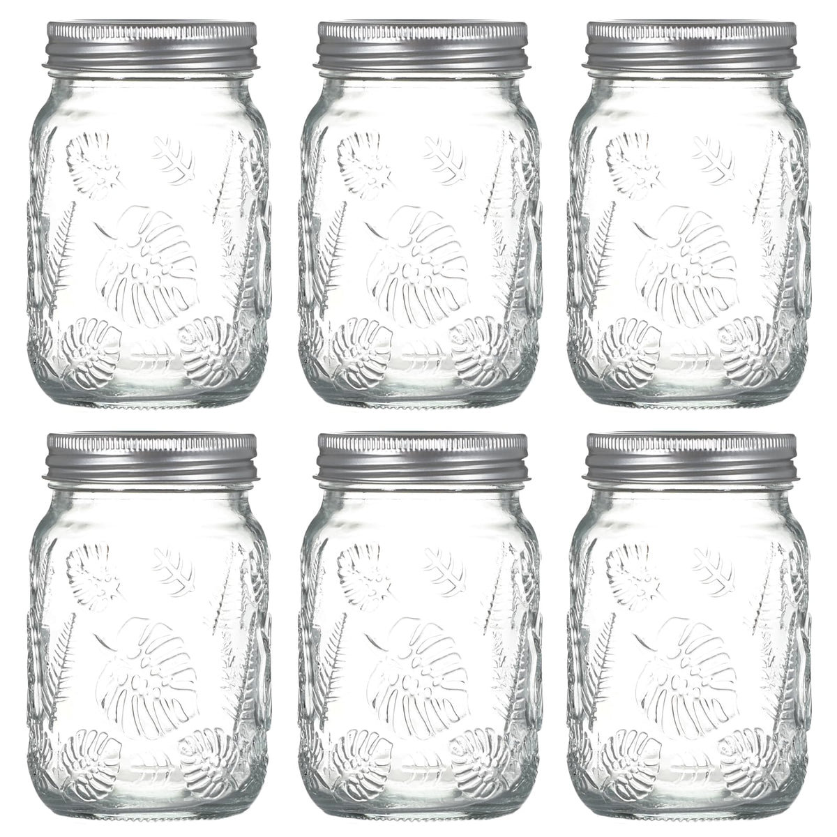 6-Pack Glass Mason Jars 16 oz Wide Mouth Canning Jars F3641