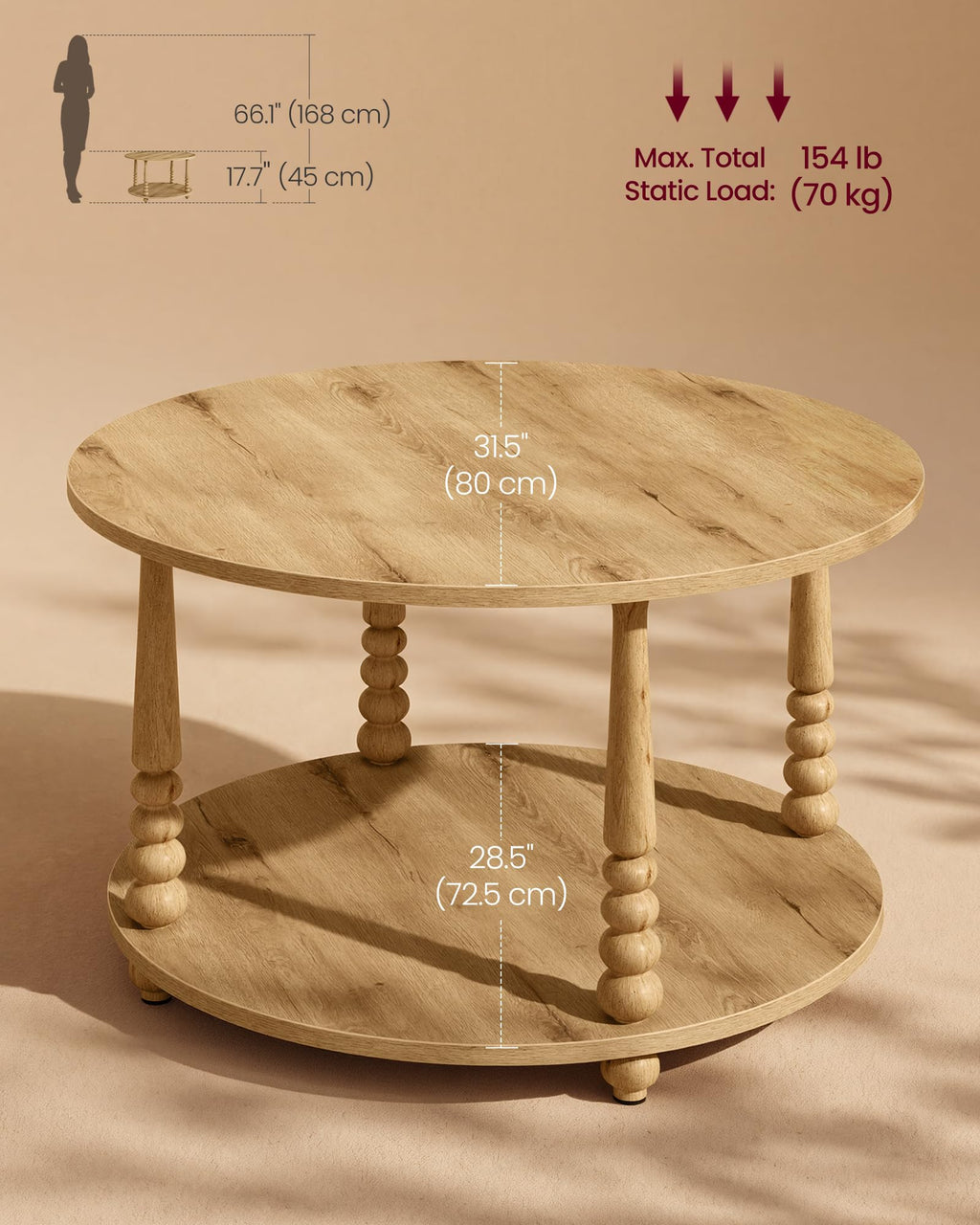 2-Tier Round Coffee Table with Storage S66947
