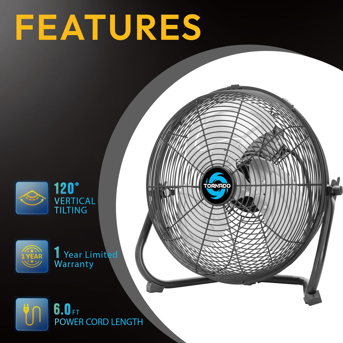 12 Inch 3-Speed High Velocity Metal Floor Fan K2015