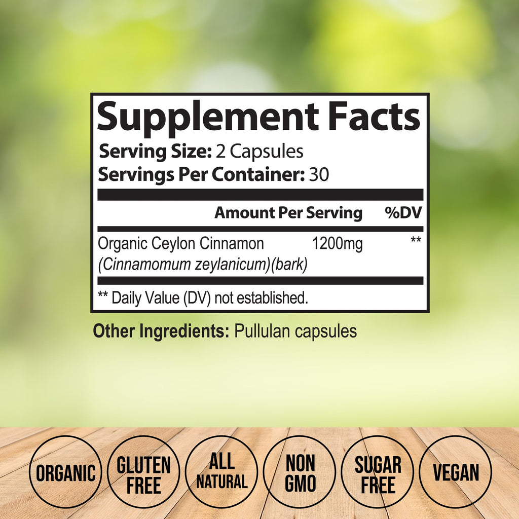Organic Ceylon Cinnamon 1200mg 60 Vegan Capsules D74546