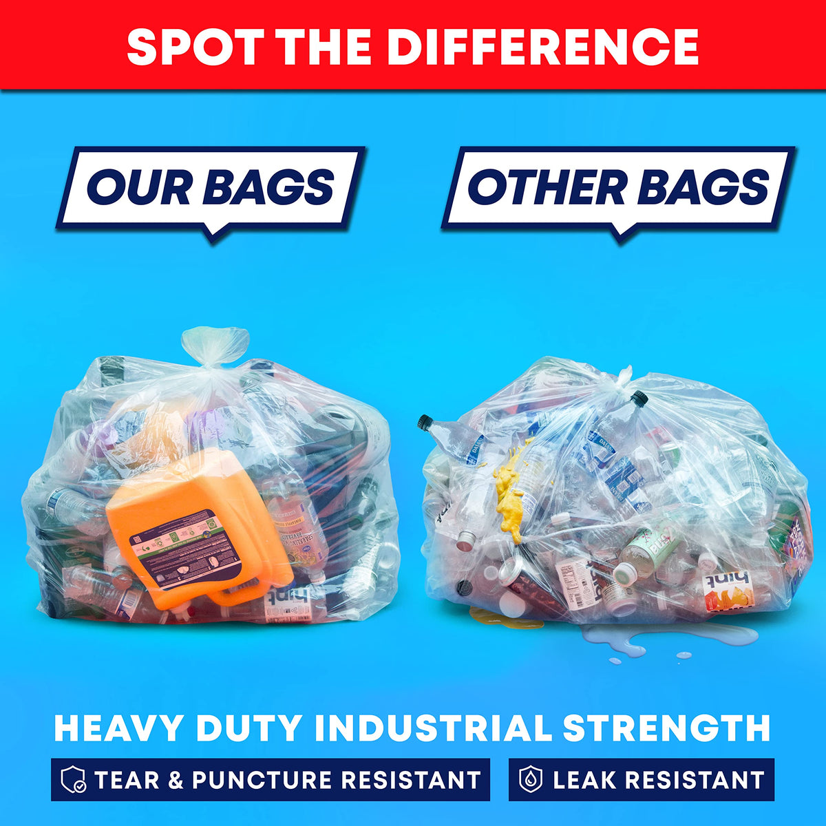 60 Gallon Heavy Duty Clear Trash Bags 150 Count A648