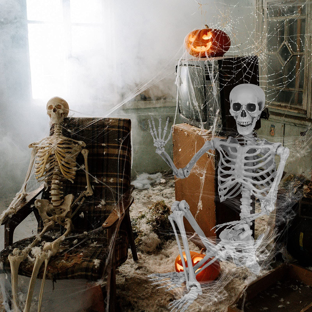 5.4 Ft Lighted Life Size Plastic Skeleton with Movable Joint B431443