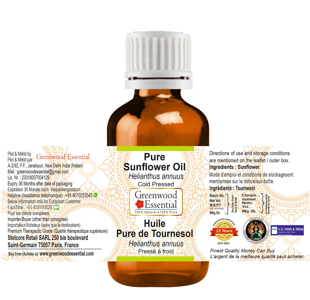 Pure Sunflower Oil Cold Pressed 30ml (1 oz) G169