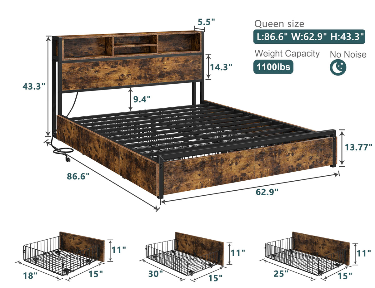 Queen Bed Frame with 6 Storage Drawers C94991