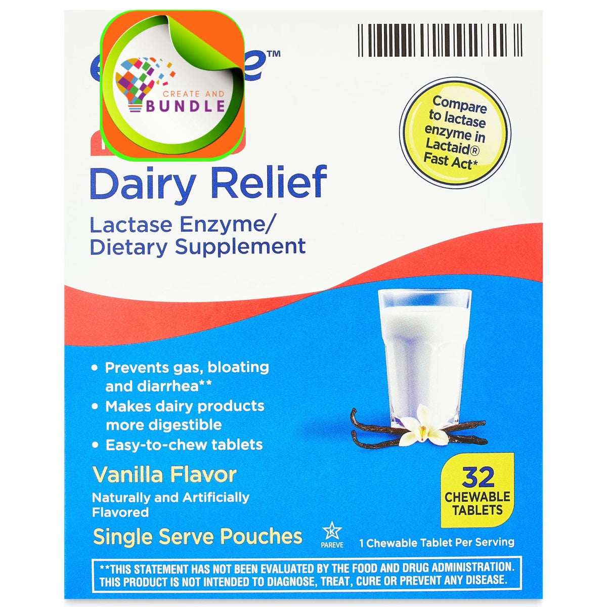Chewable Lactase Enzyme Tablets Vanilla Flavor 32 Count N921928