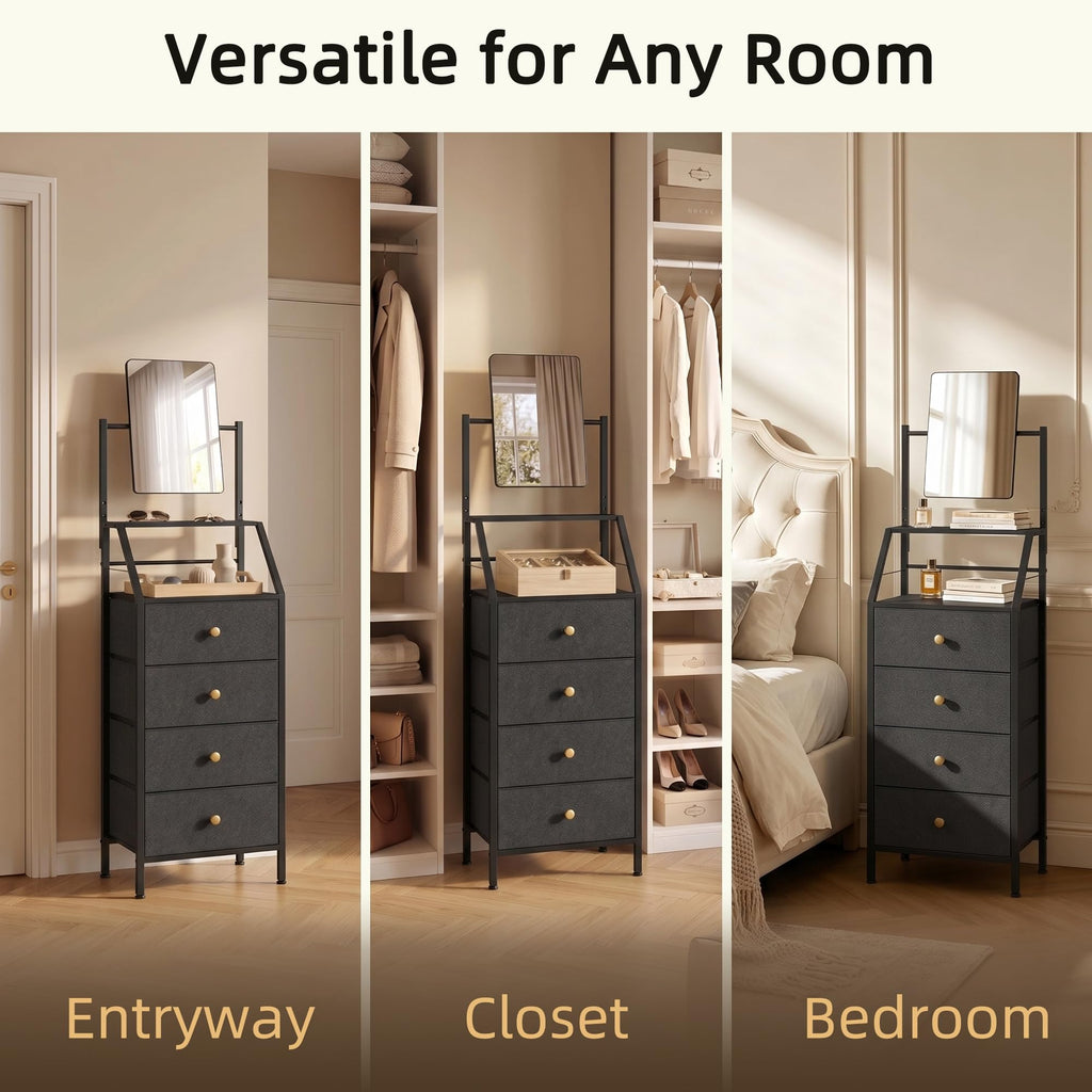 Black 4 Drawer Vanity Dresser with Adjustable Mirror C6755