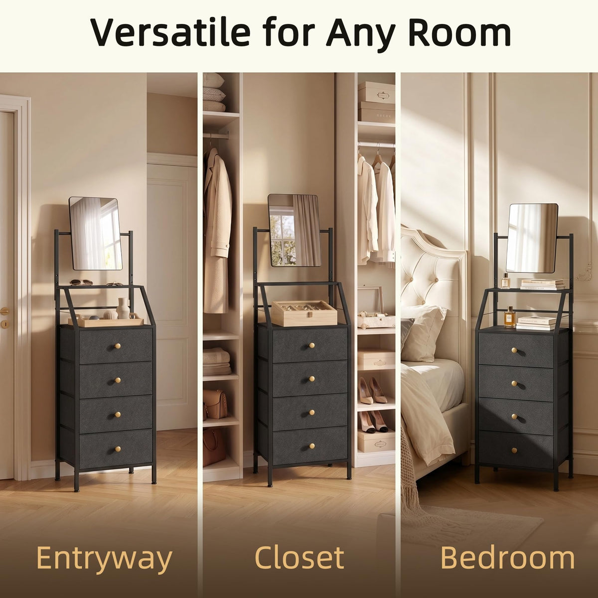 Black 4 Drawer Vanity Dresser with Adjustable Mirror C6755