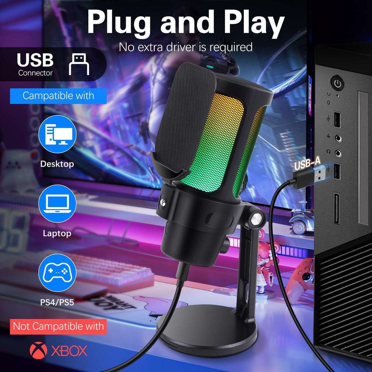 USB Condenser Microphone with Quick Mute, Pop Filter, Shock Mount K78547