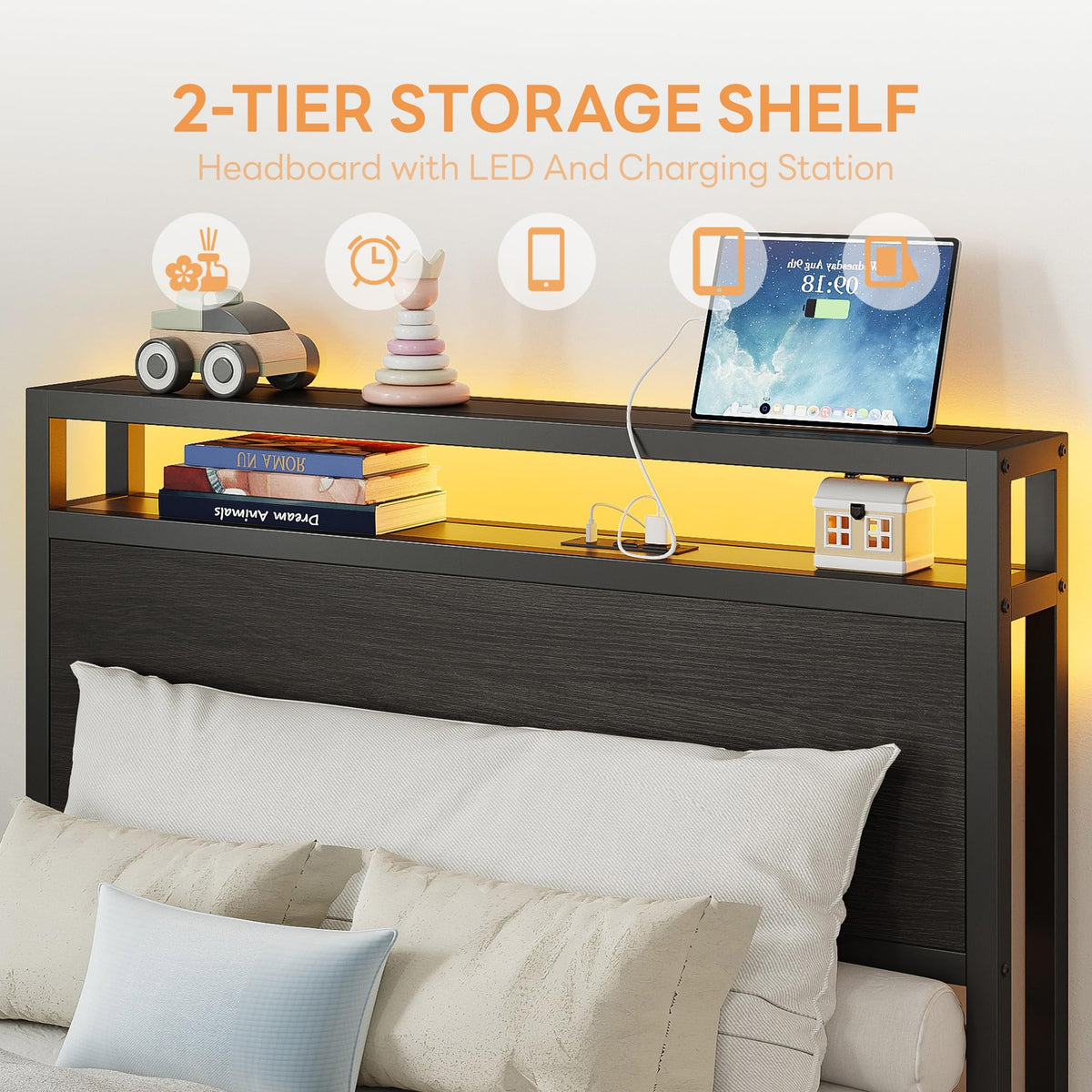 Twin Bed Frame with Storage Drawers and LED Light P987366