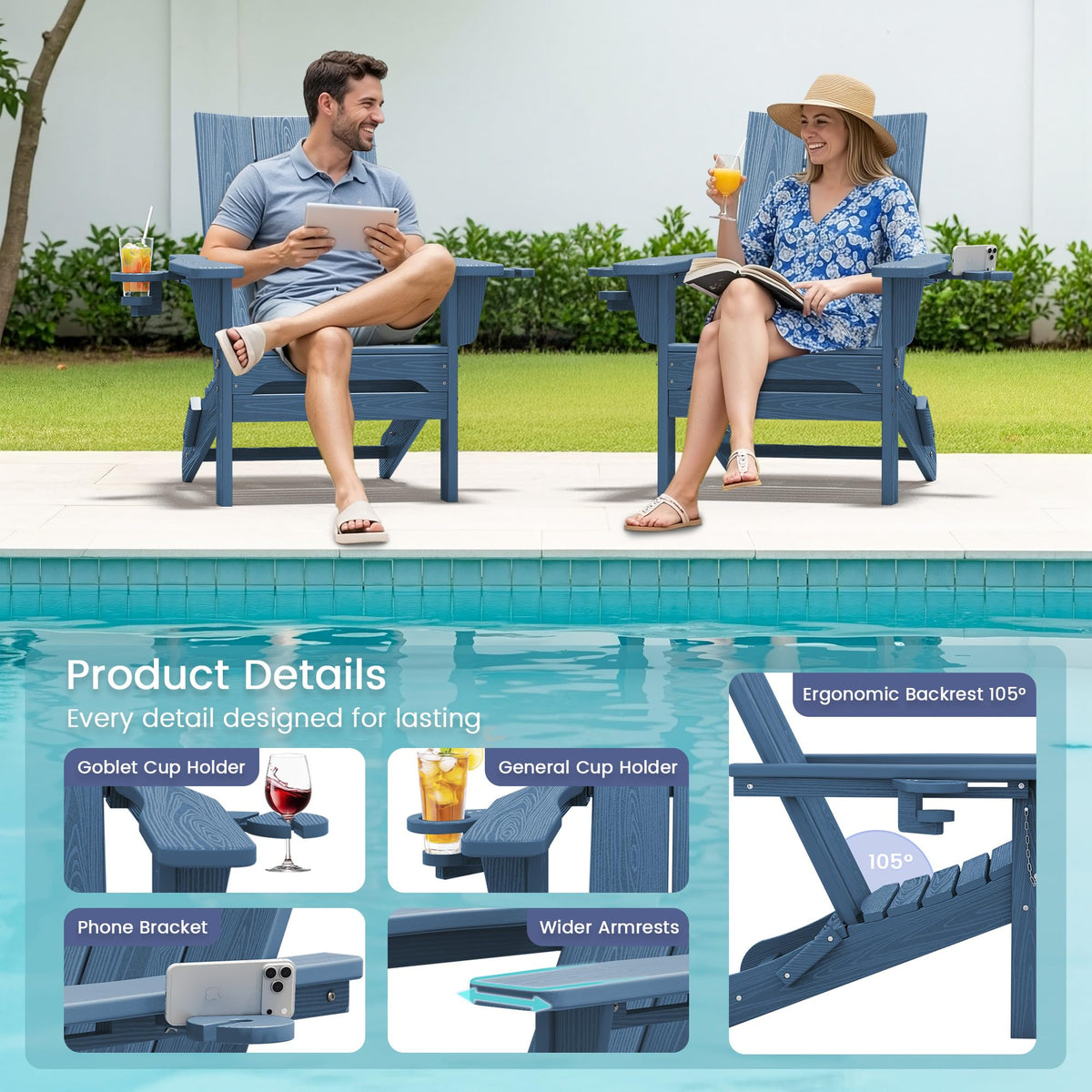 Blue Folding Adirondack Chairs Set of 6 P80838