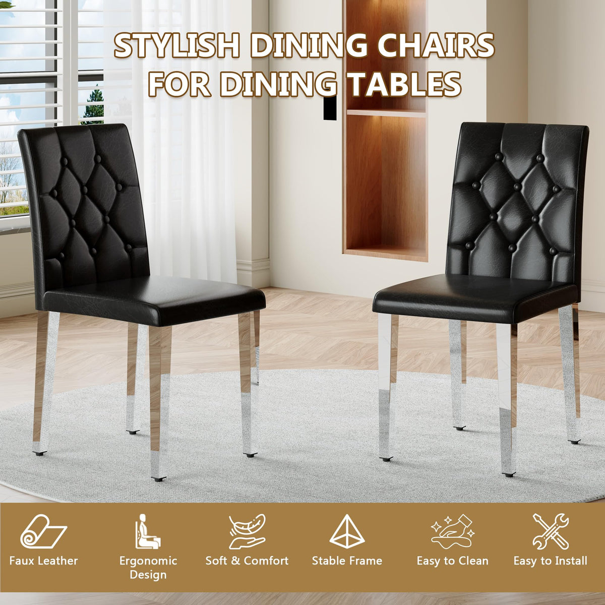 Black Faux Leather Dining Chairs Set of 6 O10769