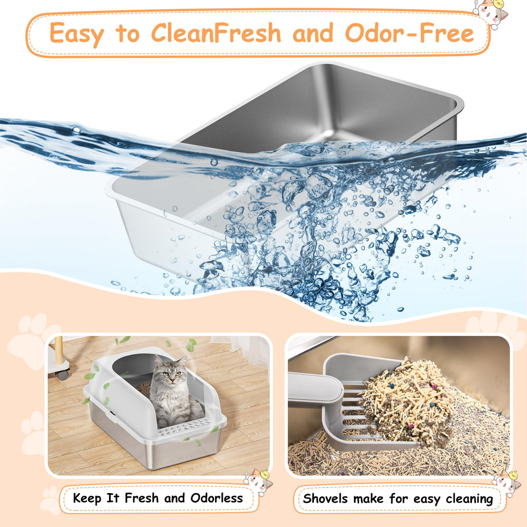 Stainless Steel Extra Large Enclosed Cat Litter Box with Lid and Mat A529562