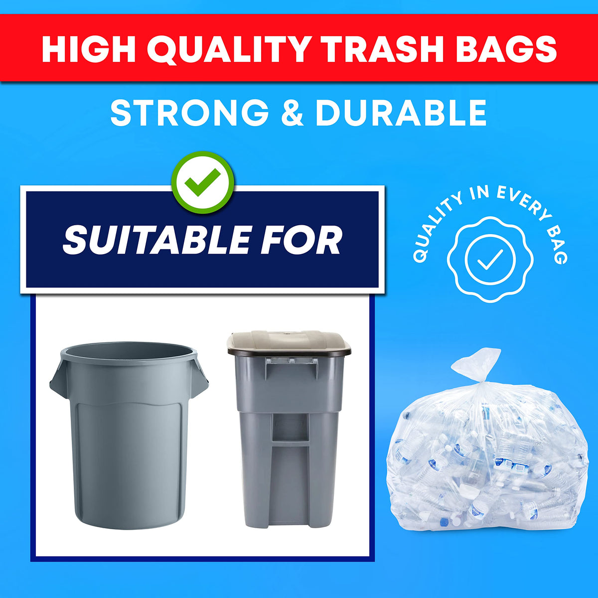 60 Gallon Heavy Duty Clear Trash Bags 150 Count A648