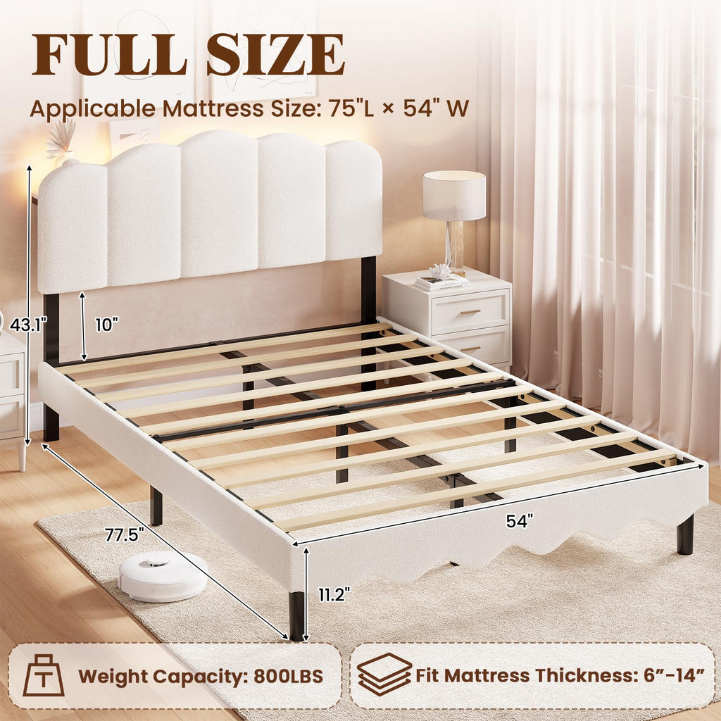 Beige Full Size Bed Frame with Storage Headboard Q6687