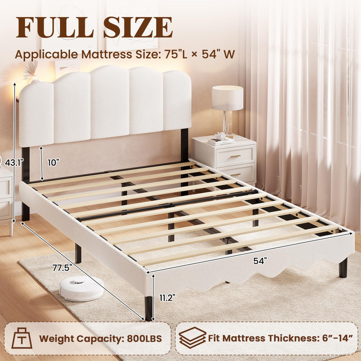 Beige Full Size Bed Frame with Storage Headboard Q6687