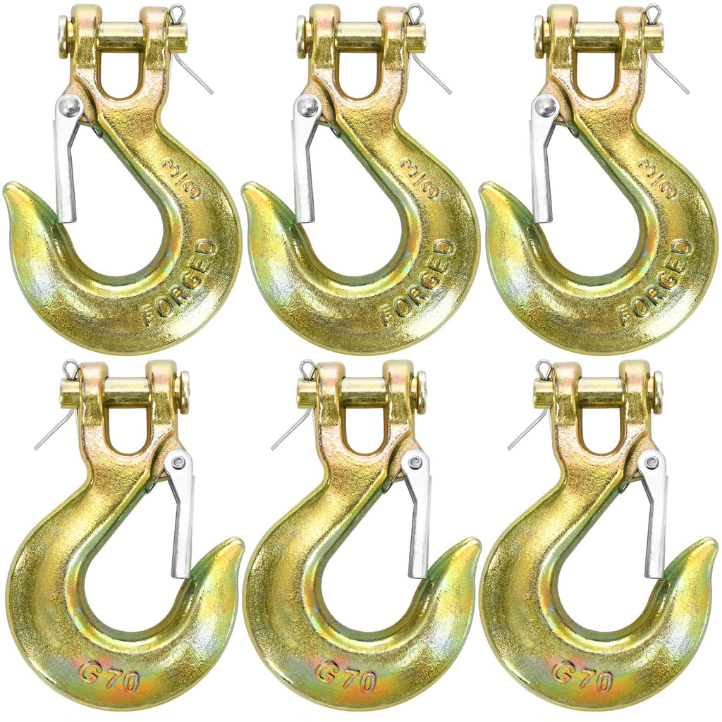 6 Pack 3/8 Inch G70 Forged Steel Clevis Slip Hook with Safety Latch U6027