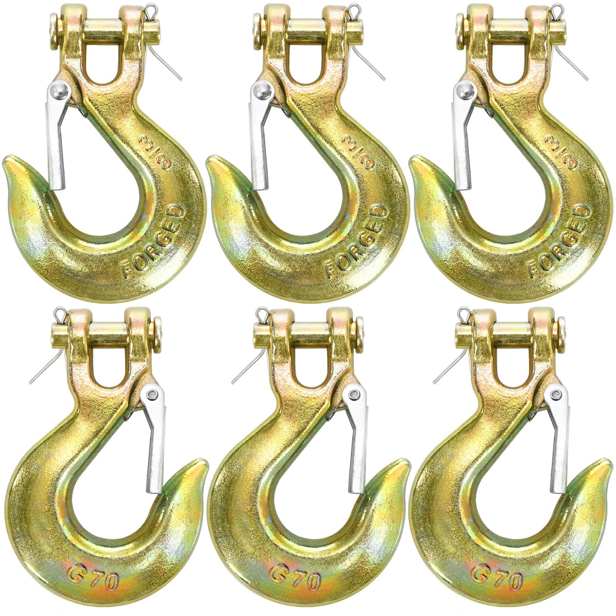 6 Pack 3/8 Inch G70 Forged Steel Clevis Slip Hook with Safety Latch U6027