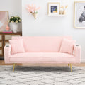 74" Pink Corduroy Convertible Sofa Bed with Cup Holder X654