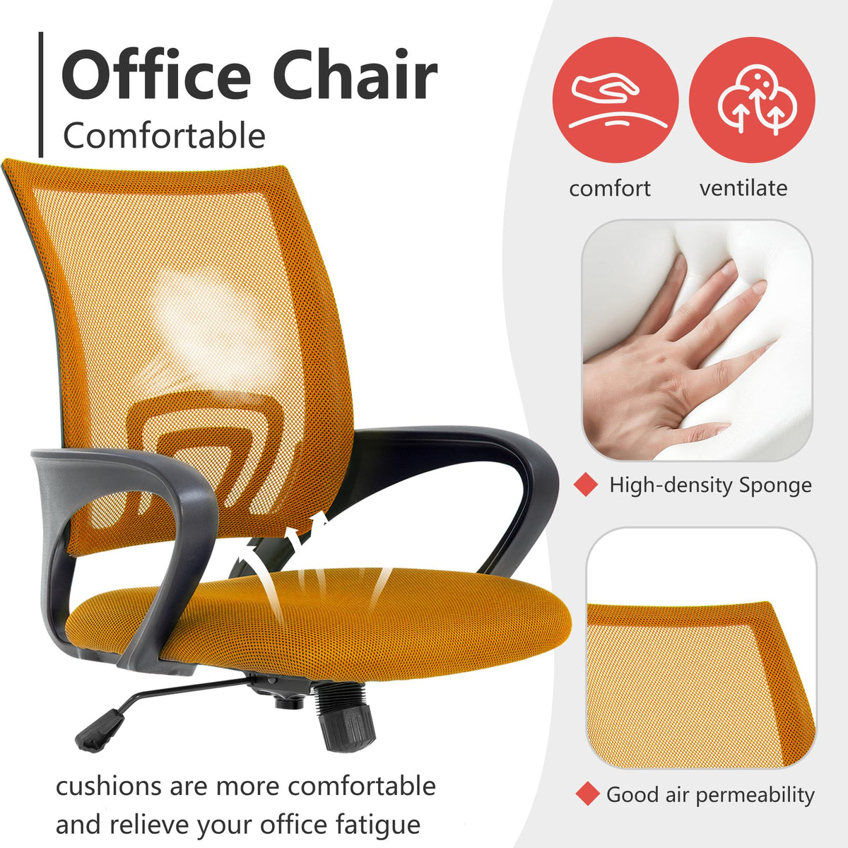 Office Chair with Lumbar Support, Adjustable Height W809