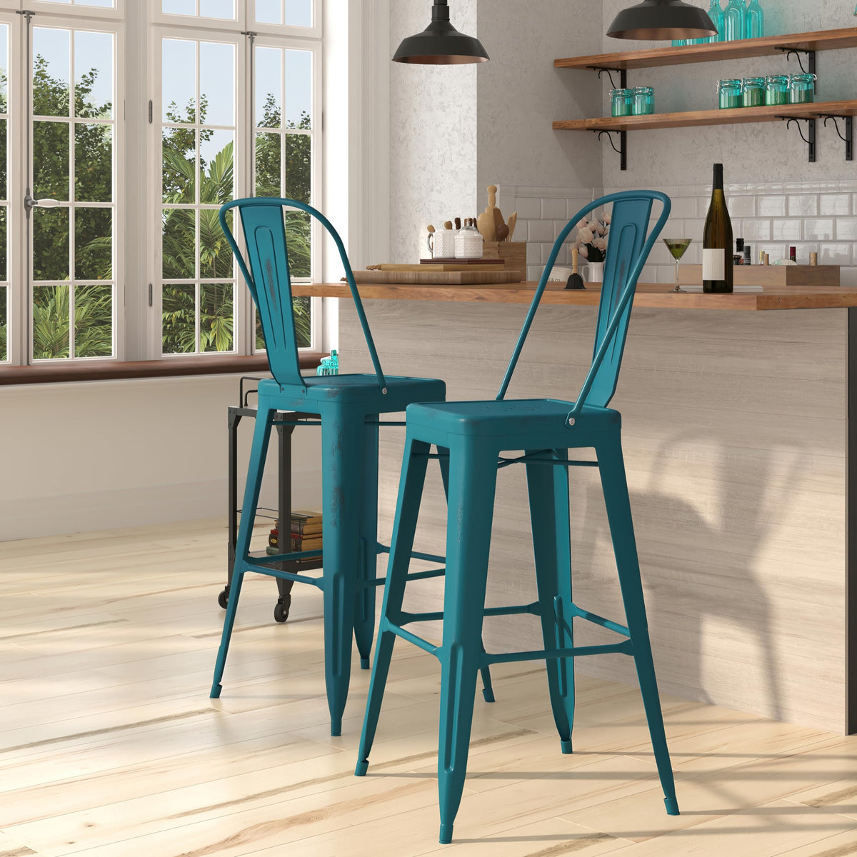 30" Metal Counter Stool with Footrest D462