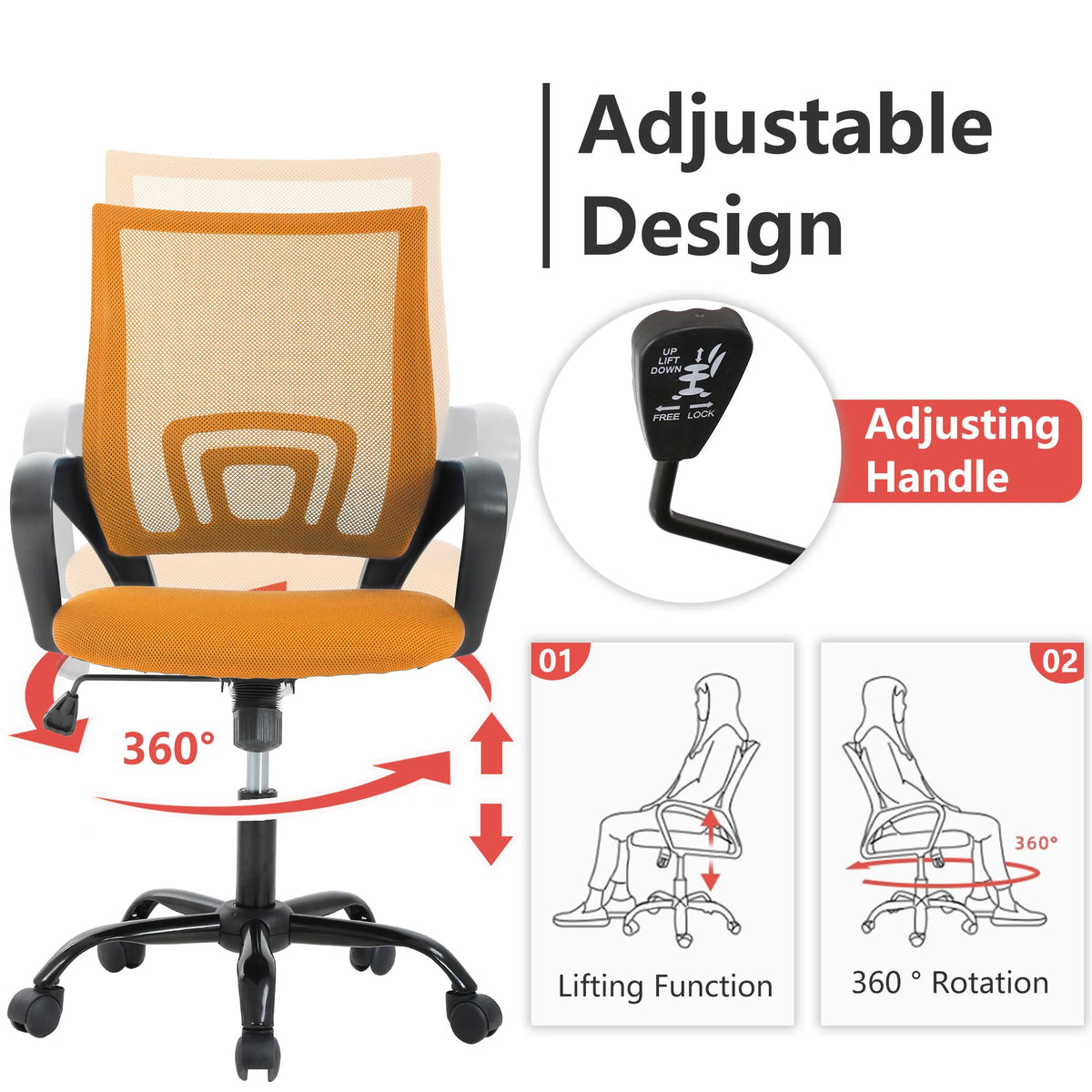 Office Chair with Lumbar Support, Adjustable Height W809