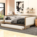 Full Size Upholstered Daybed with Trundle Linen Fabric N321892