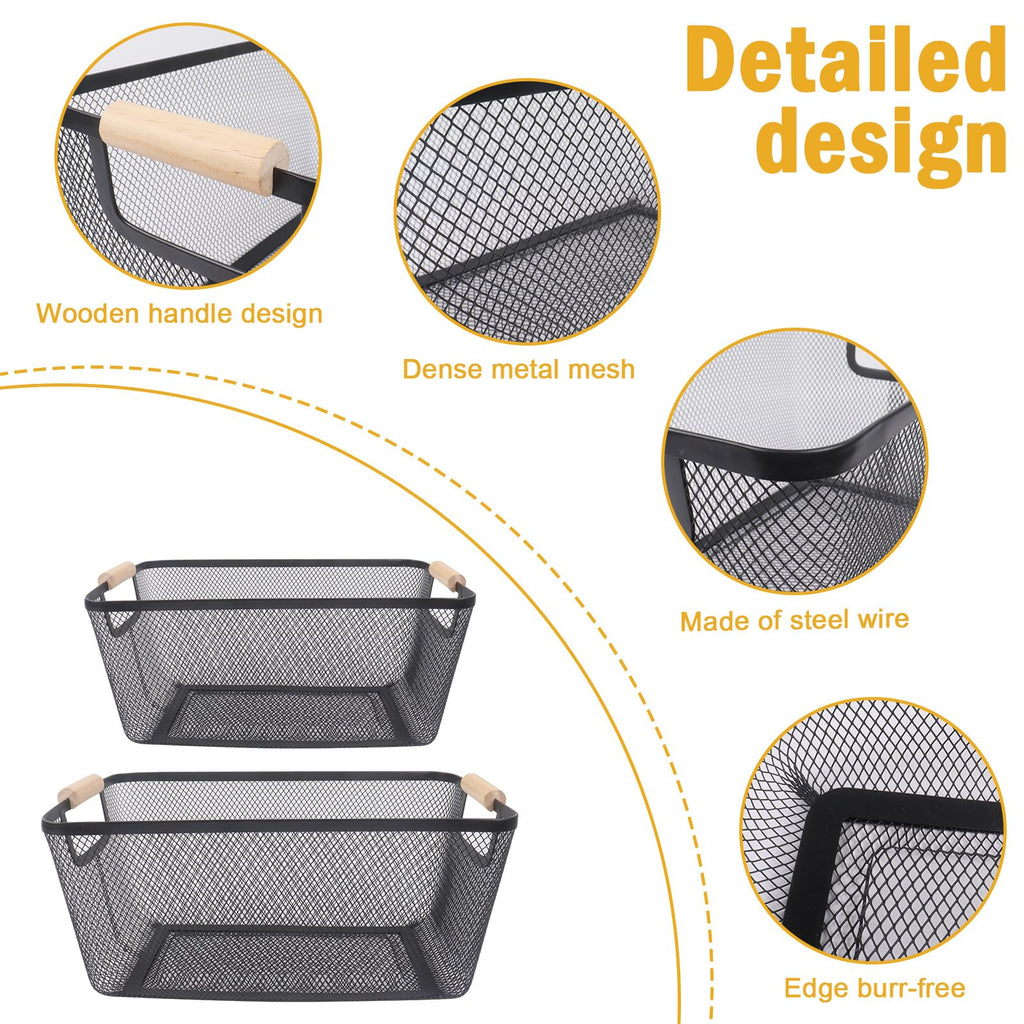 Potato and Onion Storage Bin, 2 Set Metal Mesh Baskets with Wooden Handle T480731