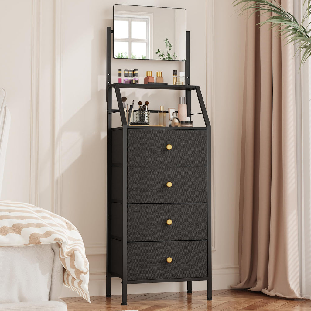 Black 4 Drawer Vanity Dresser with Adjustable Mirror C6755