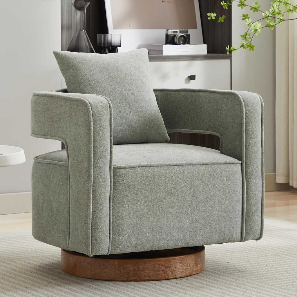Green Linen Swivel Accent Barrel Chair Set of 2 with Solid Wood Base R868153
