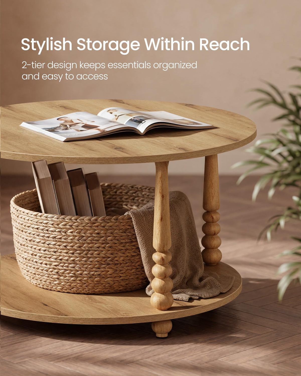 2-Tier Round Coffee Table with Storage S66947