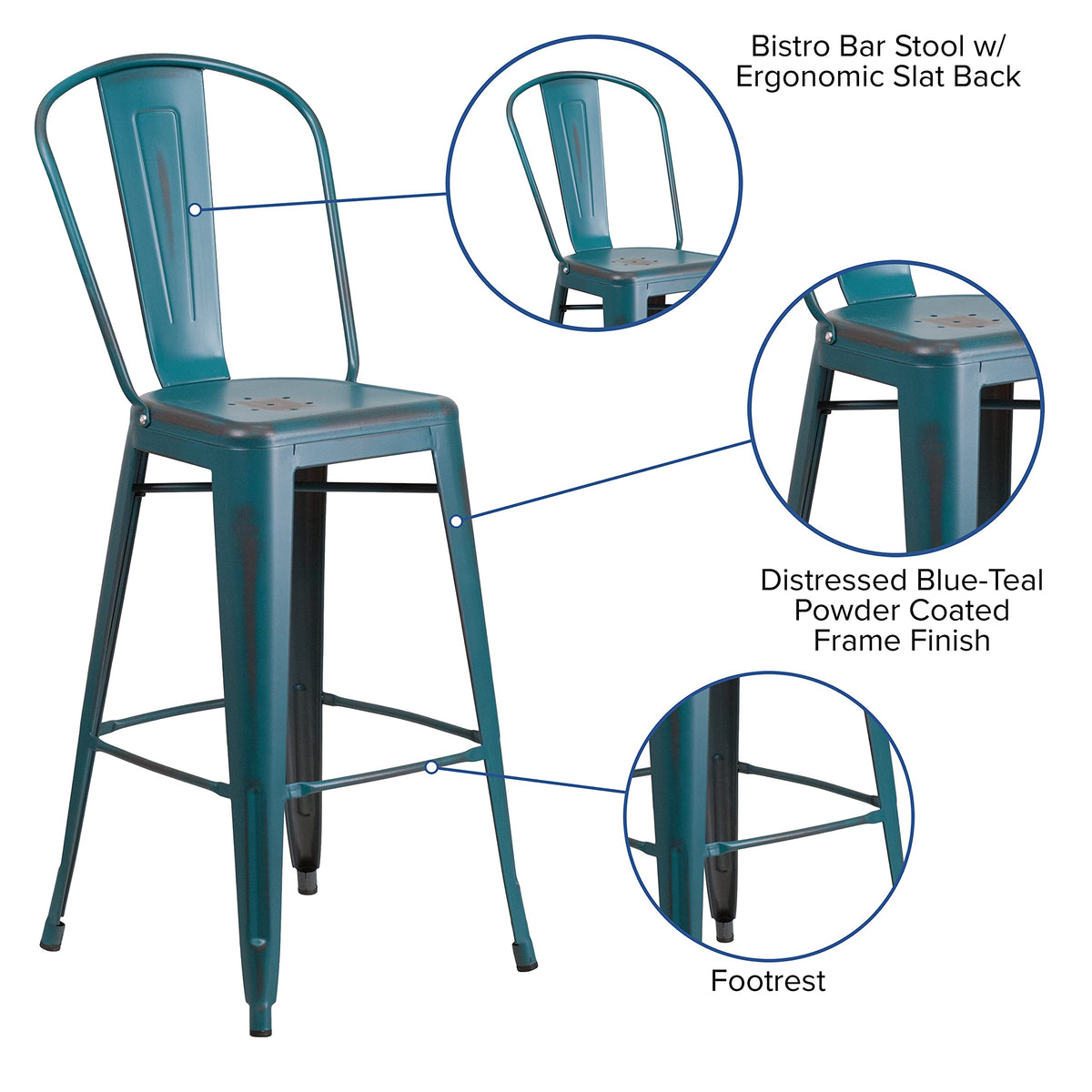 30" Metal Counter Stool with Footrest D462