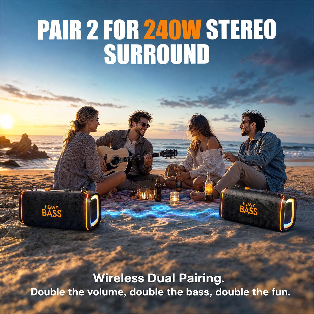 Portable Bluetooth Speaker, 120W Peak, 28-Hour Playtime F50730