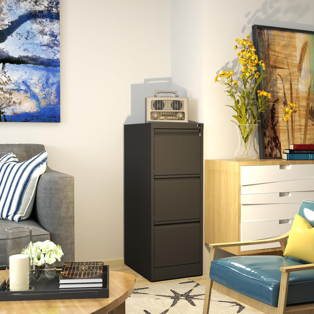 3 Drawer Black Metal File Cabinet with Lock C56447