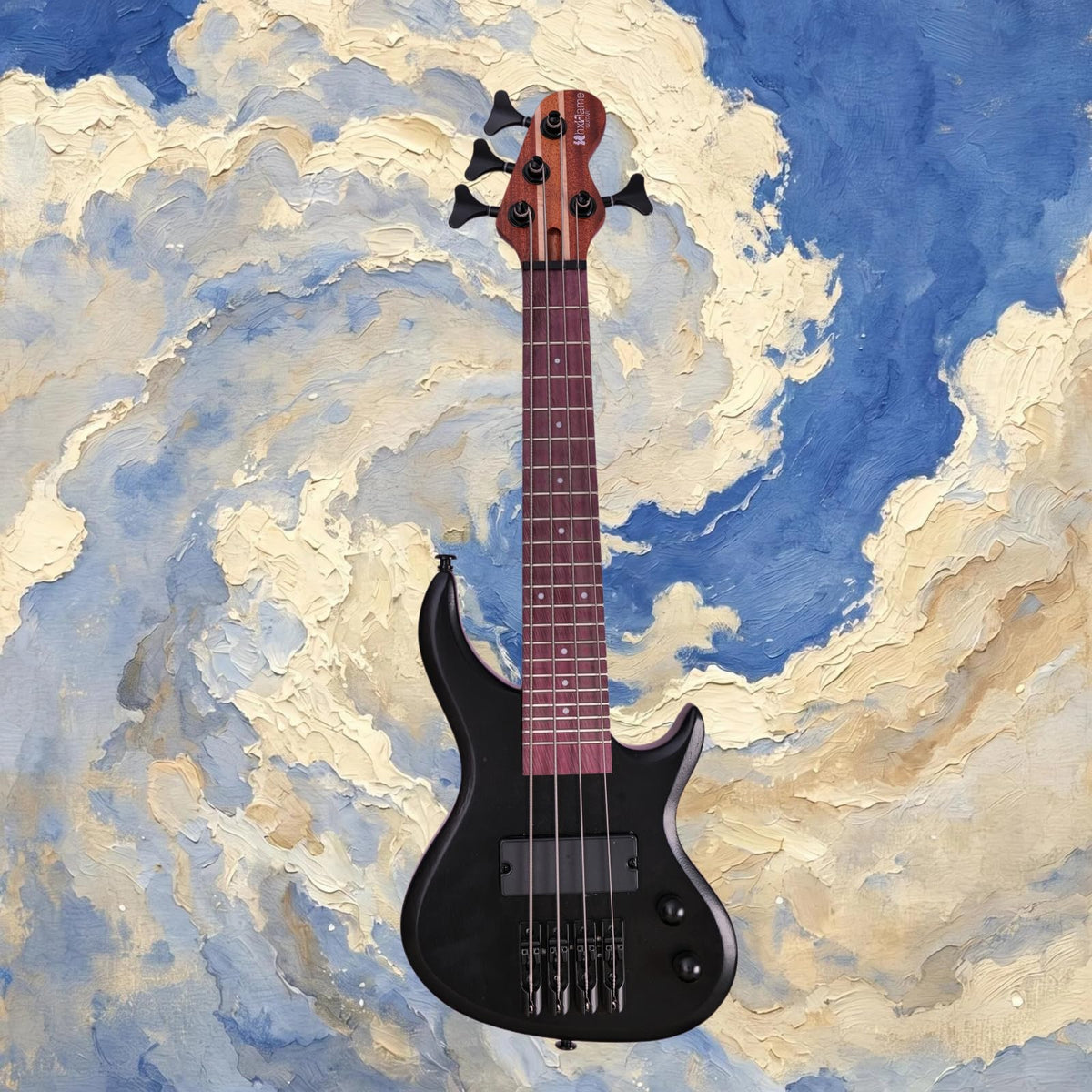 Matte Black Solid Wood 4 String Short Scale Electric Bass Guitar with Humbucker Pickup and Gig Bag L987