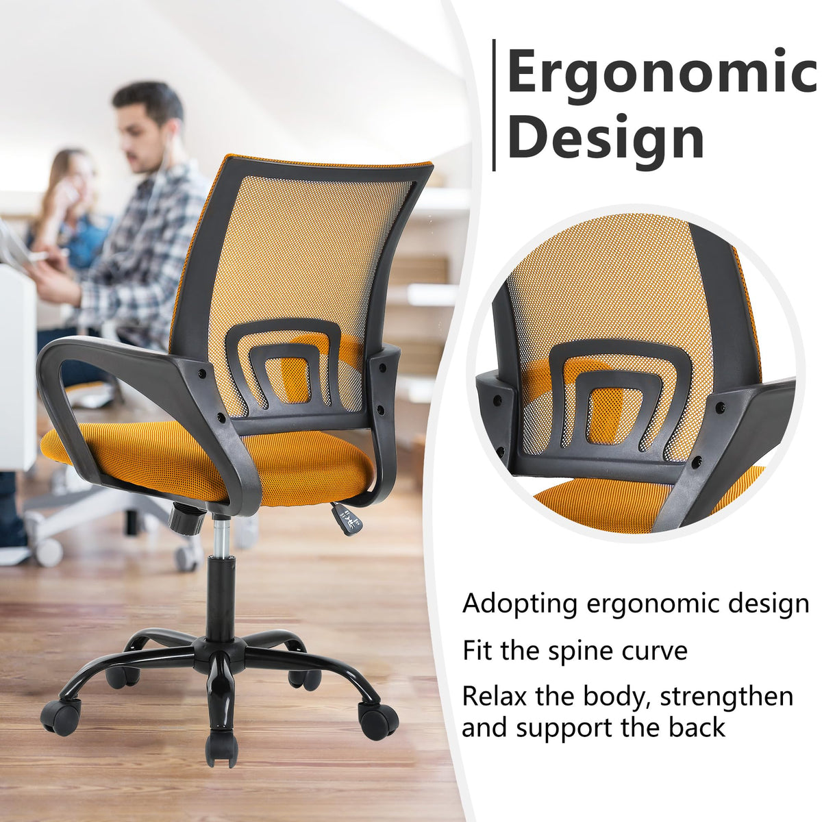 Office Chair with Lumbar Support, Adjustable Height W809