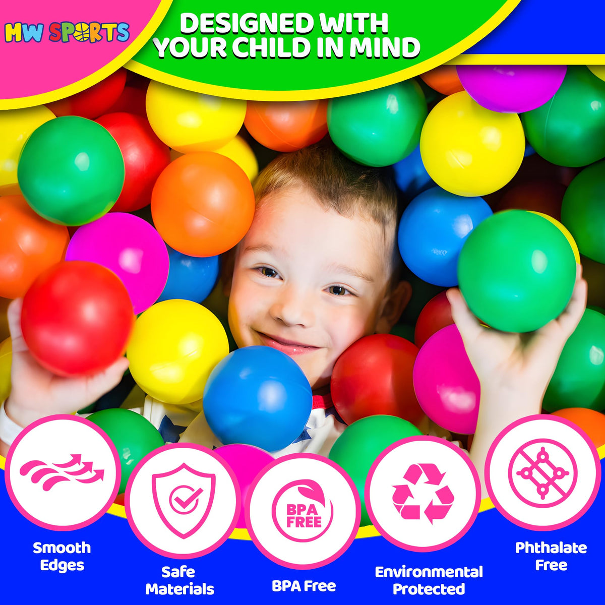 200 Assorted Colors Plastic Ball Pit Balls B32436