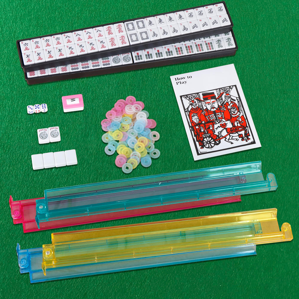American Mahjong Set 166 White Tiles with 4 Racks and Bag A2473