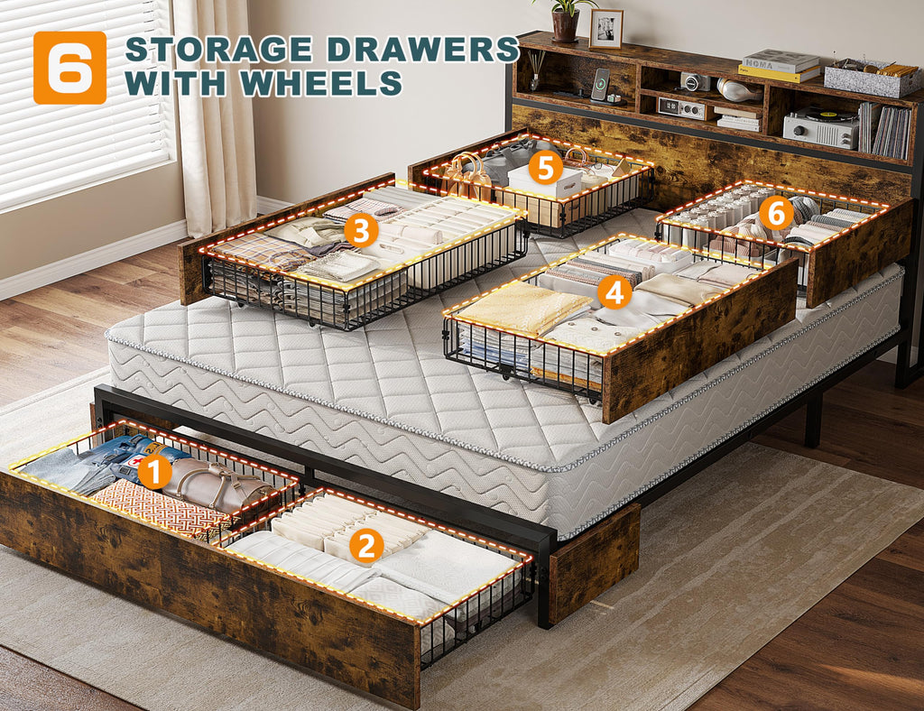 Queen Bed Frame with 6 Storage Drawers C94991