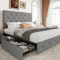 Queen Size Light Grey Upholstered Storage Bed Frame with 4 Drawers V60125