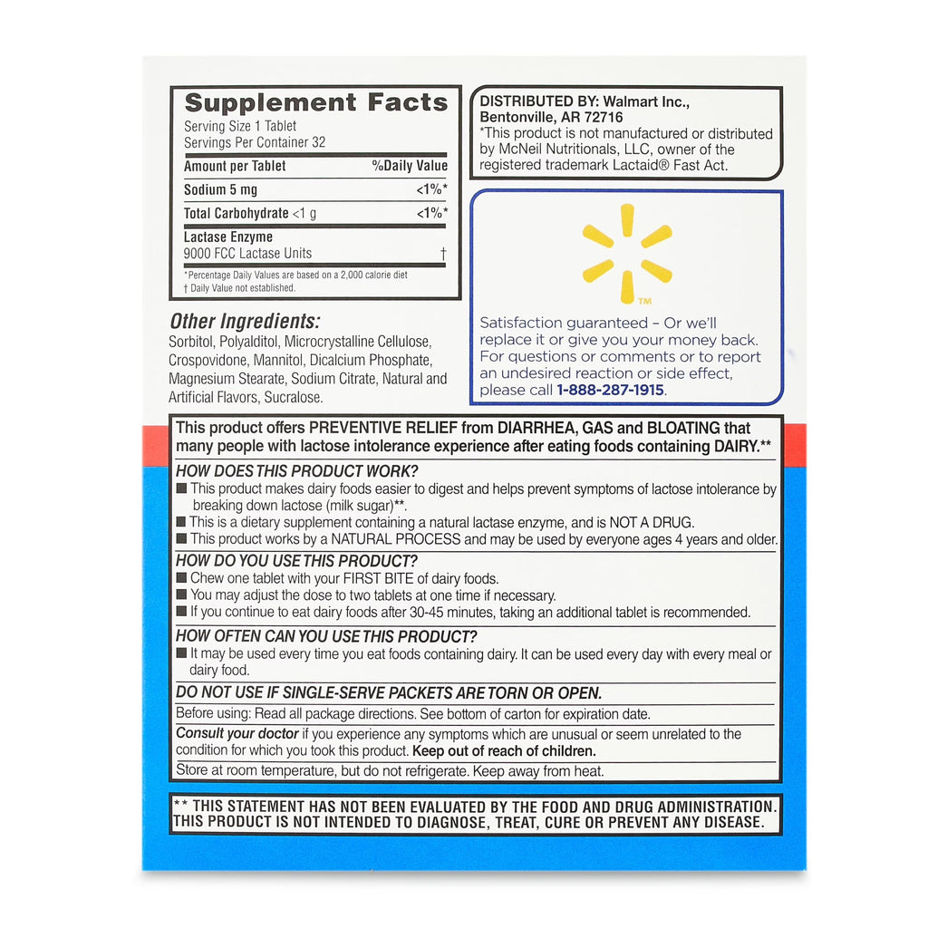 Chewable Lactase Enzyme Tablets Vanilla Flavor 32 Count N921928