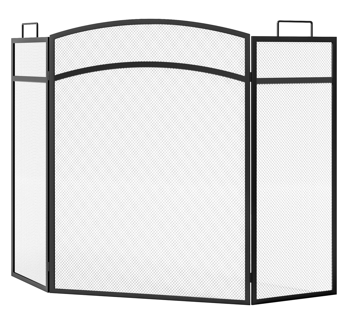Black Foldable Wrought Metal Mesh Fireplace Screen Q9102