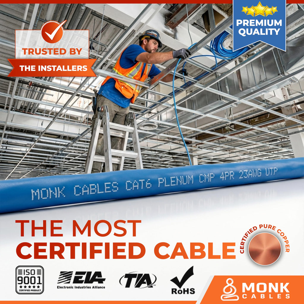 CAT 6 Ethernet Cable 1000ft Pure Bare Solid Copper 23AWG UTP CMP Plenum Blue W291119