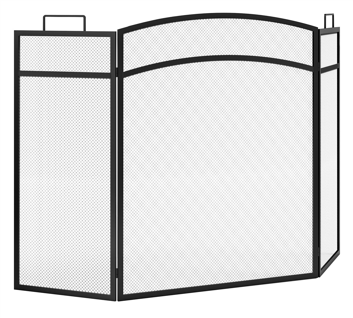 Black Foldable Wrought Metal Mesh Fireplace Screen Q9102