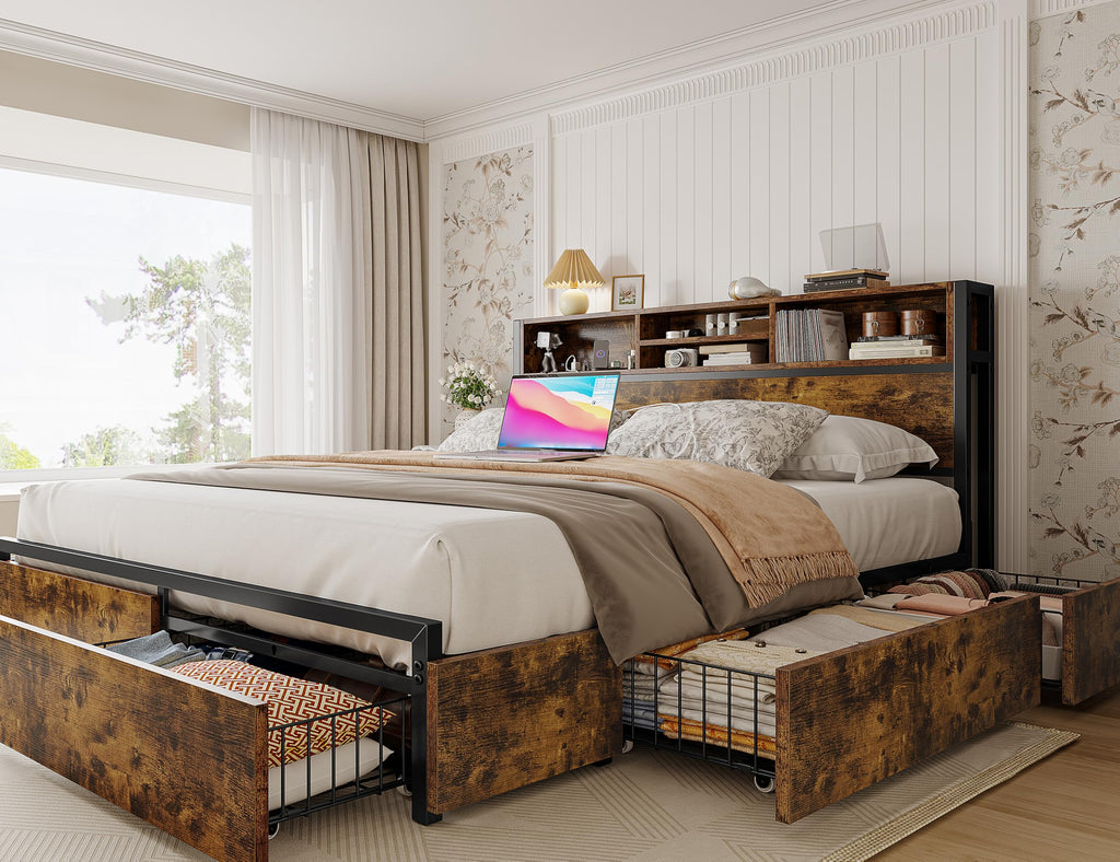 Queen Bed Frame with 6 Storage Drawers C94991