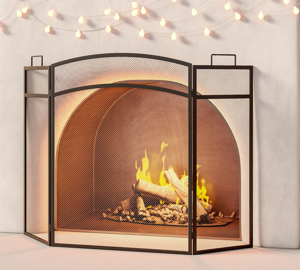 Black Foldable Wrought Metal Mesh Fireplace Screen Q9102