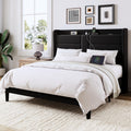 Queen Size Black Velvet Upholstered Platform Bed Frame with Storage Headboard J3179