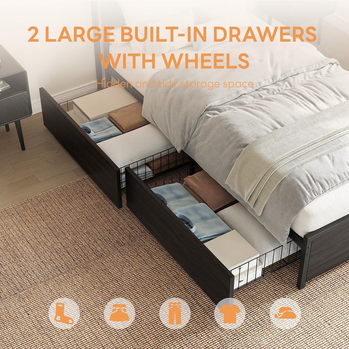 Twin Bed Frame with Storage Drawers and LED Light P987366